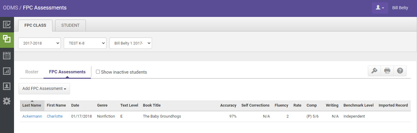 FPC Class Tab - FPC Assessments Screen Overview on Heinemann Fountas ...